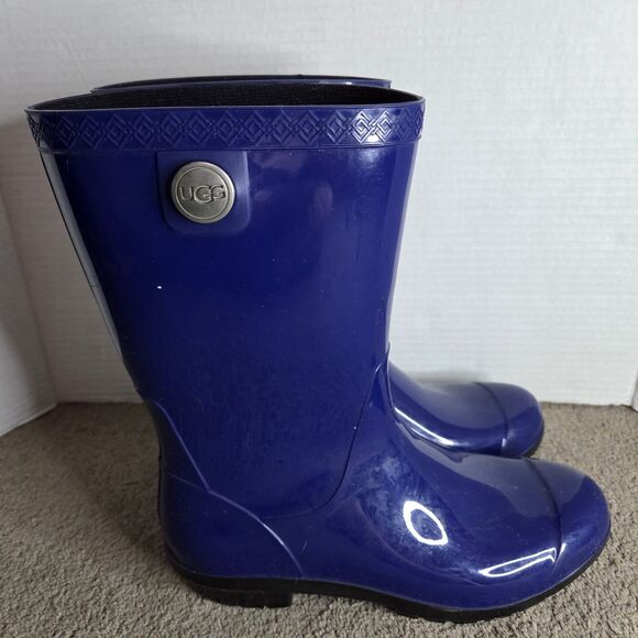 UGG Women's Sienna Rain Boot Size 8 Blue Gloss Sherling made in USA - Picture 1 of 14